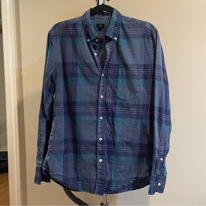 Men’s J Crew Button Down Shirt in Blue Plaid with Pink Accent